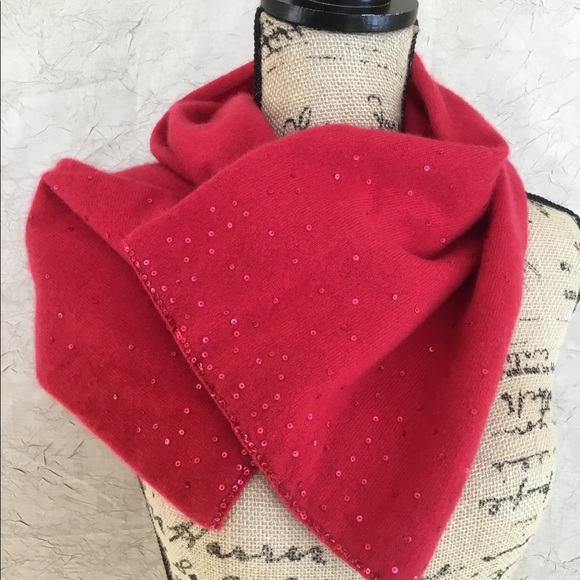 Jones New York Cashmere Scarf Red Embellished - Picture 7 of 10